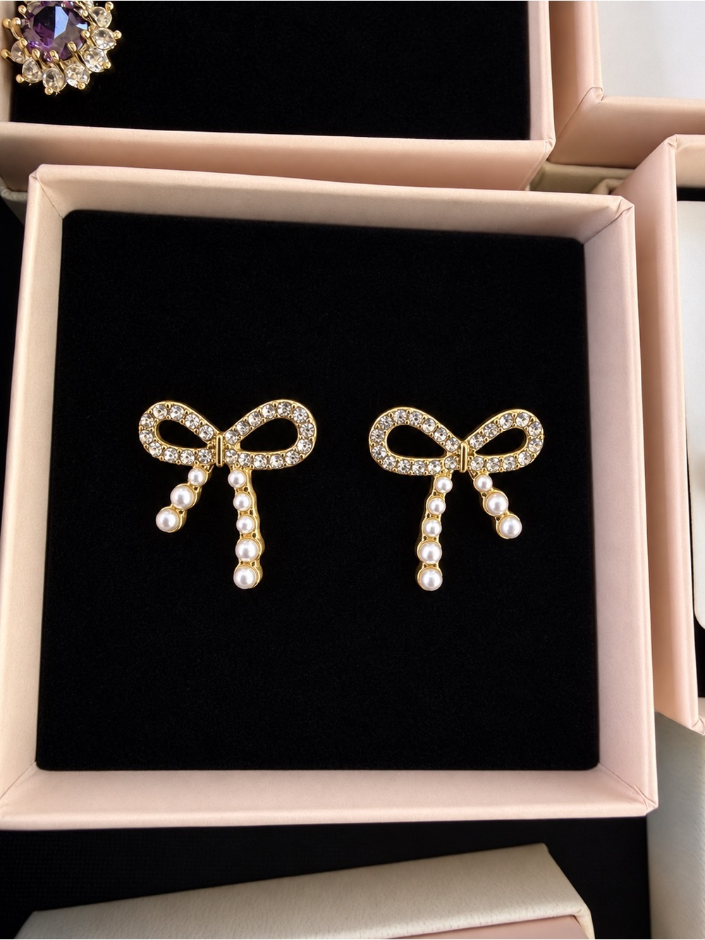 Gold Tone Bow Pearl Drop Earrings - Women Jewelry